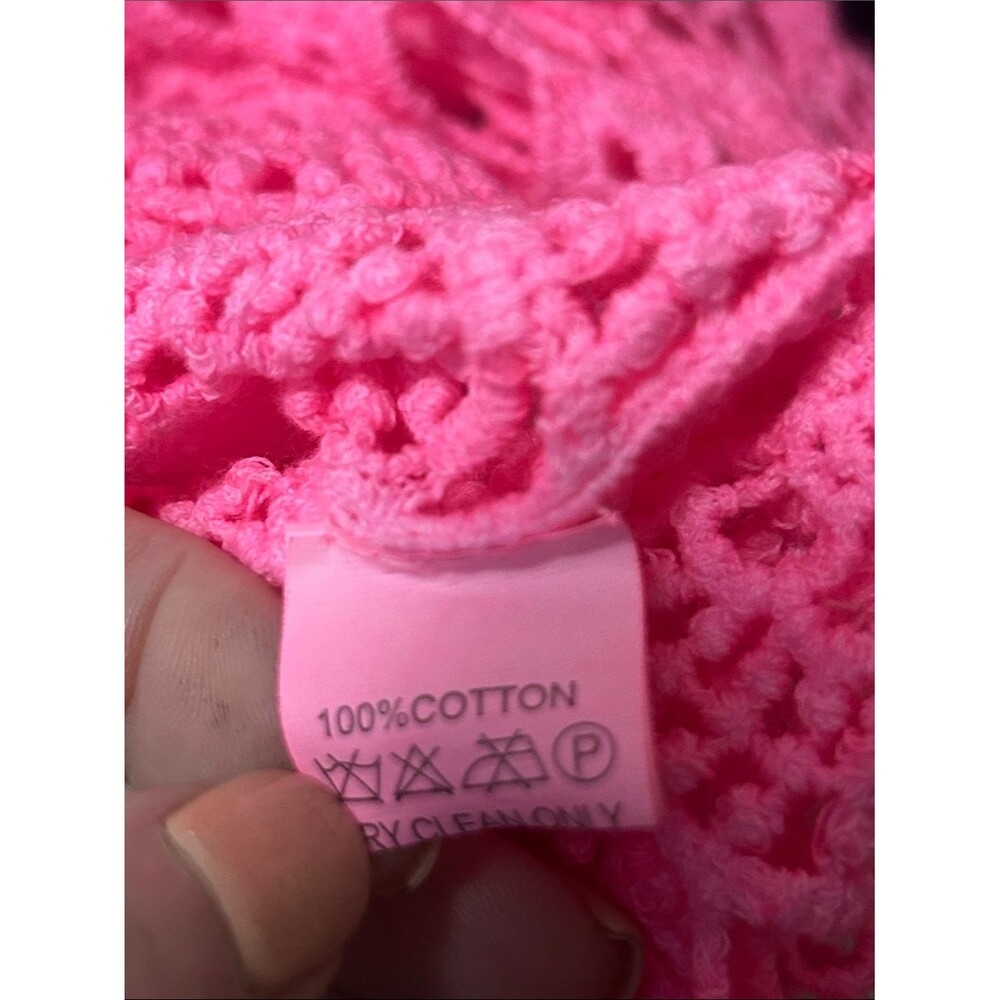 NWT Hot Pink Crochet Open Knit Top Cover Up Beach Summer Festive Boho Hippie OS - Picture 7 of 7